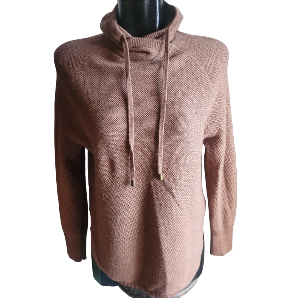 Cynthia Rowley Brown 100% Merino Wool Drawstring Crossover Neck Sweater M
